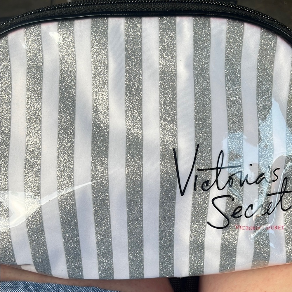 Victoria's Secret Silver and White Cosmetic Bag